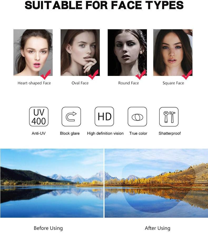 Miniatura 6 de Gafas de sol redondas de gran tamaño para mujeres y hombres, Negro -