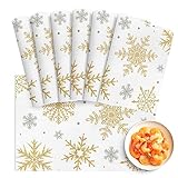 Weihnachtliche Tischsets für Esstisch, waschbar, PVC, gewebtes Vinyl-Kunststoff-Tischset, Küche, Esstisch, Weihnachtsdekoration, Weihnachtsdekoration, Winterurlaub, goldgrau, 6 Stück