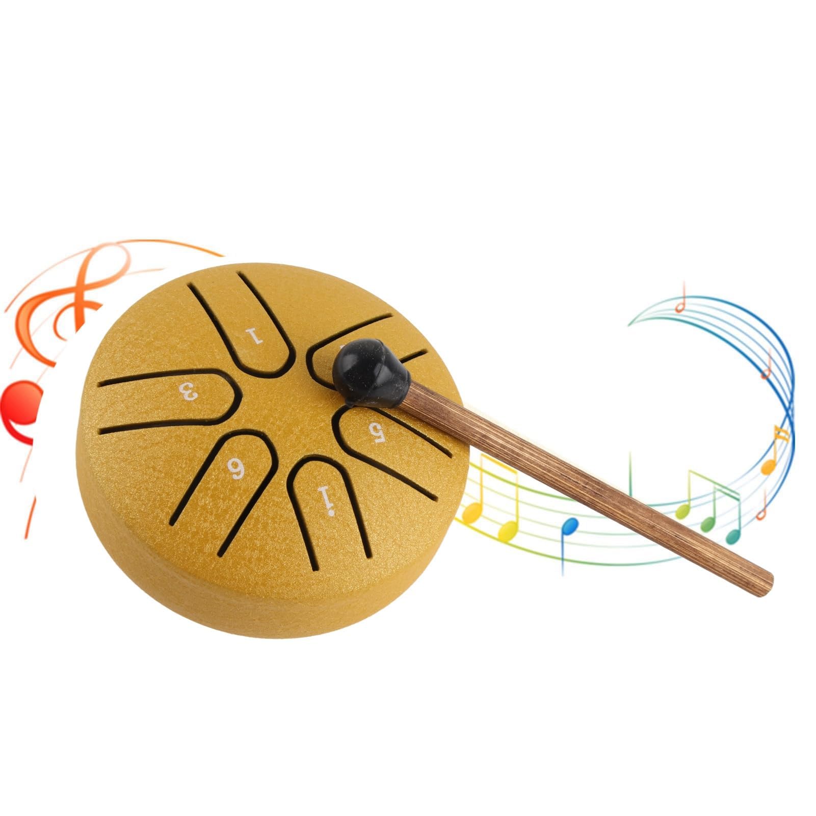 Handpan Bęben Bęben Językowy ze Stali Węglowej Mini 6 Uwaga Bezproblemowy Bęben Instrument Perkusyjny z Podudzie dla Początkujących (Złoto)