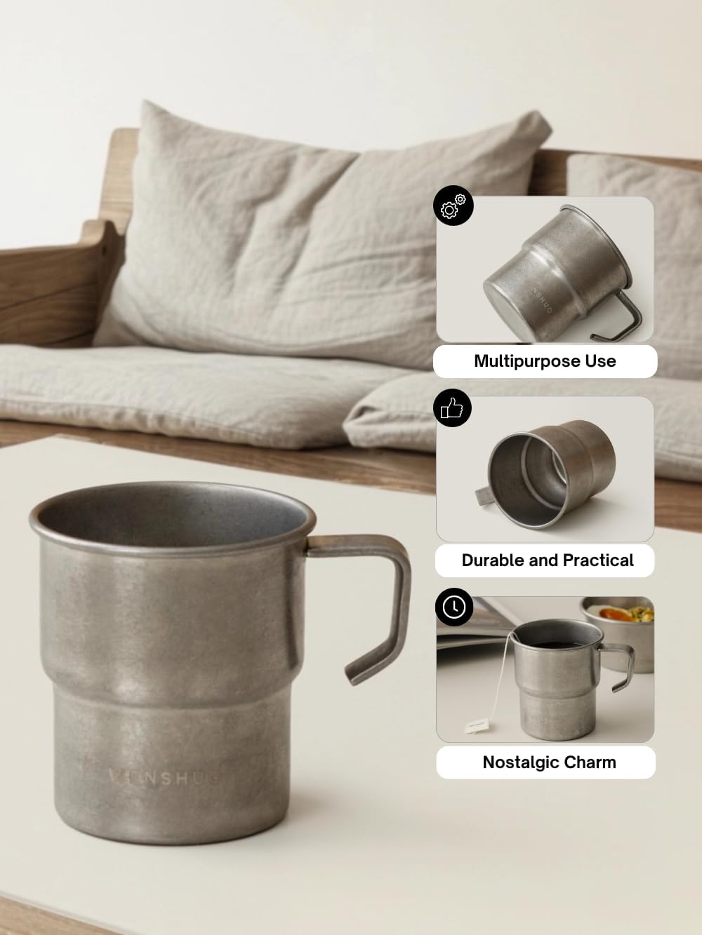 WENSHUO Outdoor Mug,Small Camping Cup,Vintage Stainless Steel,10.14 fl oz (300 ml) - Image 3