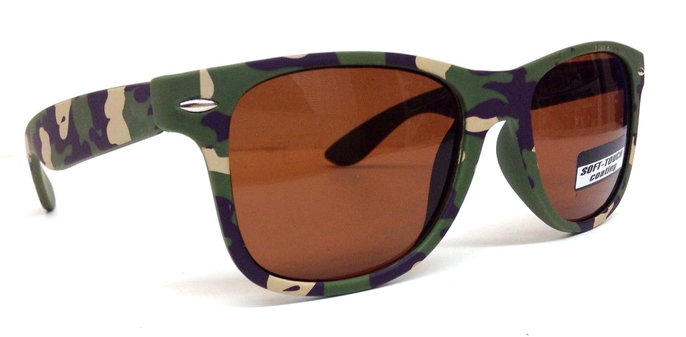 Soft Rubber Green Camo Wayfarer Sunglasses Brown Lens