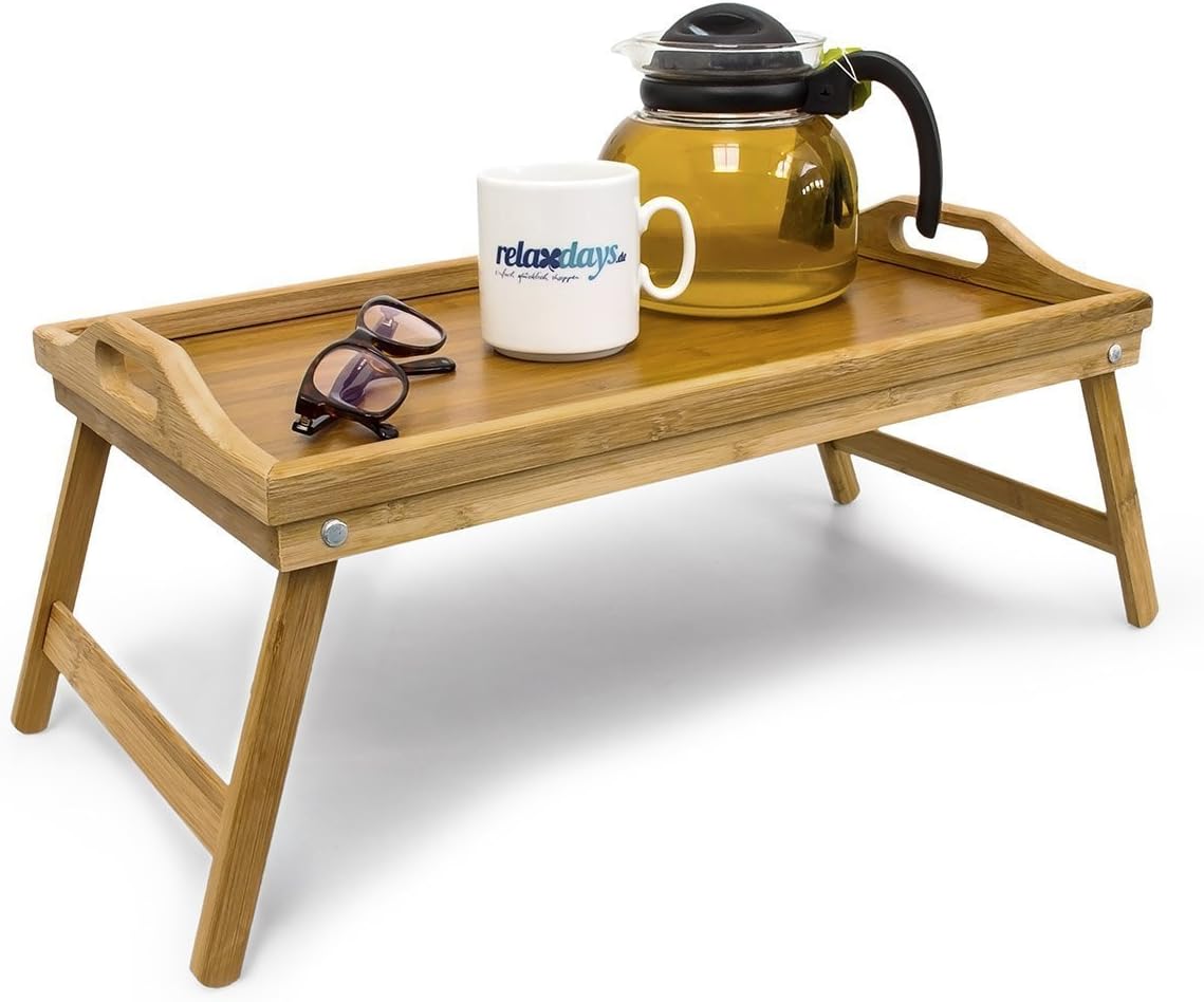 Intriom Bamboo Folding Bamboo Bed Tray: Serve Breakfast in Bed or use as a Laptop Computer Tray, Snack Tray or Serving Platter … (Bed Tray 17x13)