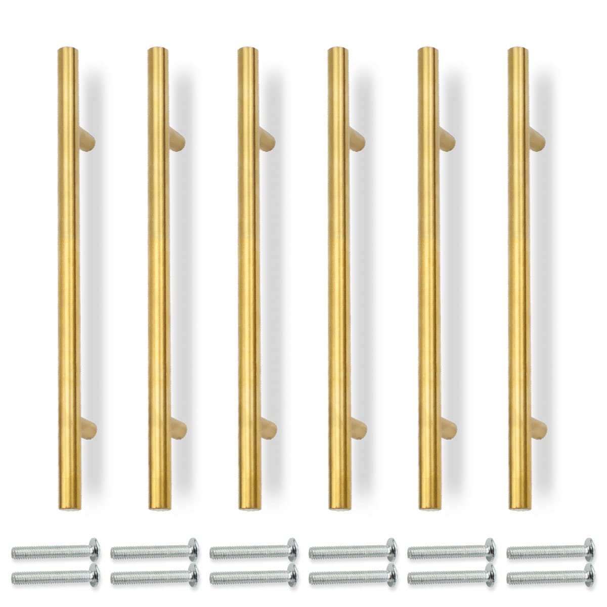 Bwintech 6 Pz 300MM(192MM Hole Center) Oro Cabinet Pull Maniglie Cucina T Bar Maniglie, Acciaio inossidabile, Ideale per Armadio, Cassetto, Armadio