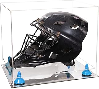 Better Display Cases Clear Acrylic Catchers Helmet Display Case with- Large Rectangle Box Clear Case Blue Risers and Mirror Base 14.5