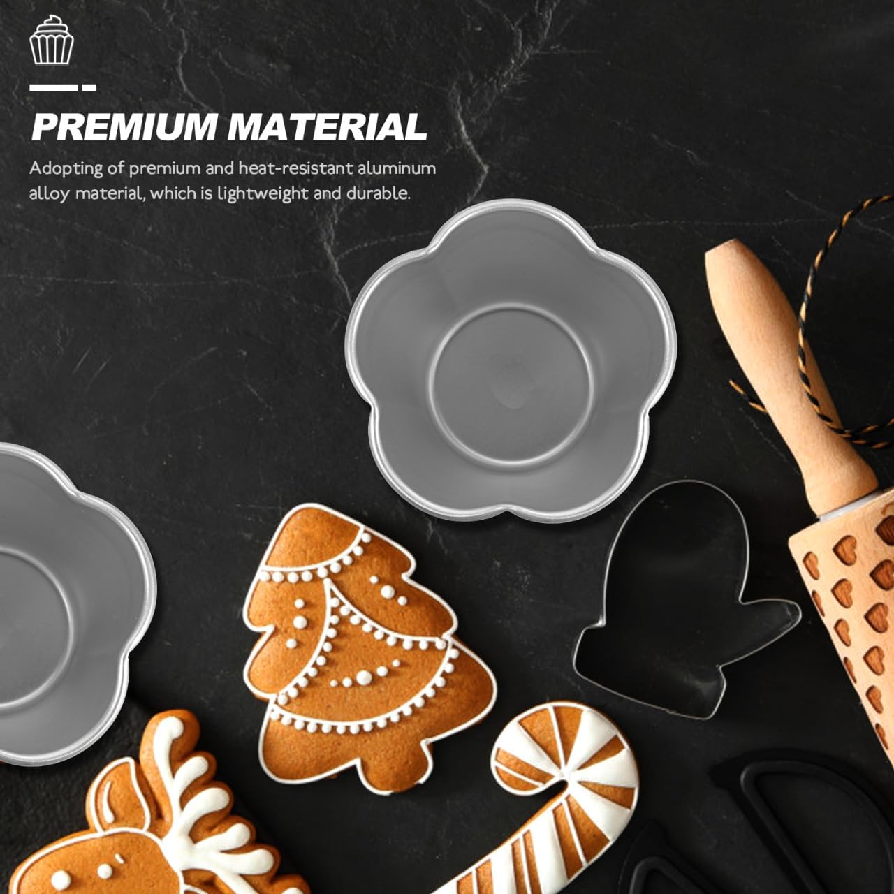 Non-Stick Muffin Cake Molds 6 Pcs 2.95X2.95X2.36 Inch Heat-Resistant Aluminum Baking Molds for Pudding Tartlets Cupcakes Home Kitchen