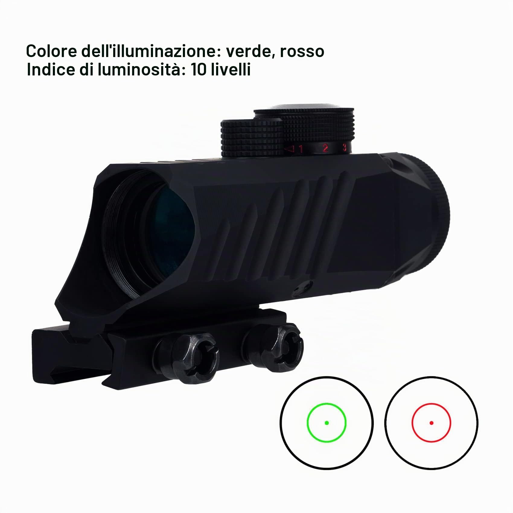 Mirino prisma con punto rosso 3X30, mirino compatto, punto rosso verde con ingrandimento 3x, antiurto da 1000G's, 1/2MOA, lenti multistrato verdi, adatto per guide Picatinny da 20 mm