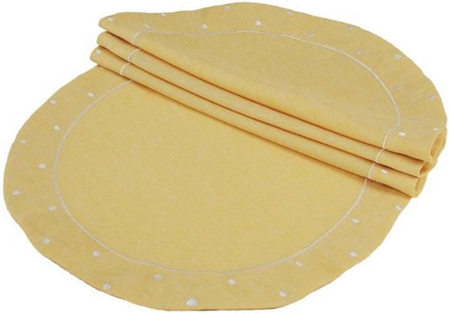 Polka Dot Embroidered Easy Care Round Placemats, 16-Inch, Yellow, Set of 4