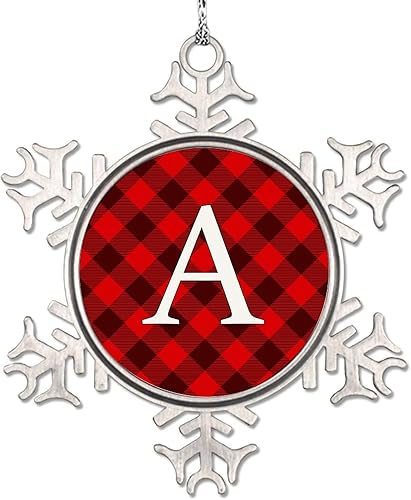 Miniatura 8 de LITTLEGROVE SEEDS Adornos de Navidad con monograma, letra F, adorno para decoración de árbol de Navidad, adornos de metal a cuadros rojos, regalos