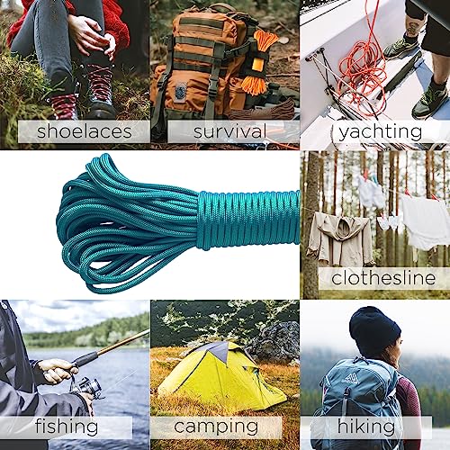 Image of TECEUM Paracord Type III 550 Green Wave - 50 ft - 4mm - Tactical Rope MIL-SPEC - Outdoor para Cord -Camping Hiking Fishing Gear and Equipment - EDC Parachute Cord - Strong Survival Rope