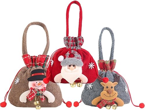Miniatura 1 de kamumanni Bolsas de regalo de Navidad, bolsas de regalo 3D de Papá Noel, muñeco de nieve, renos, bolsas de regalo reutilizables con cordón, bonitas