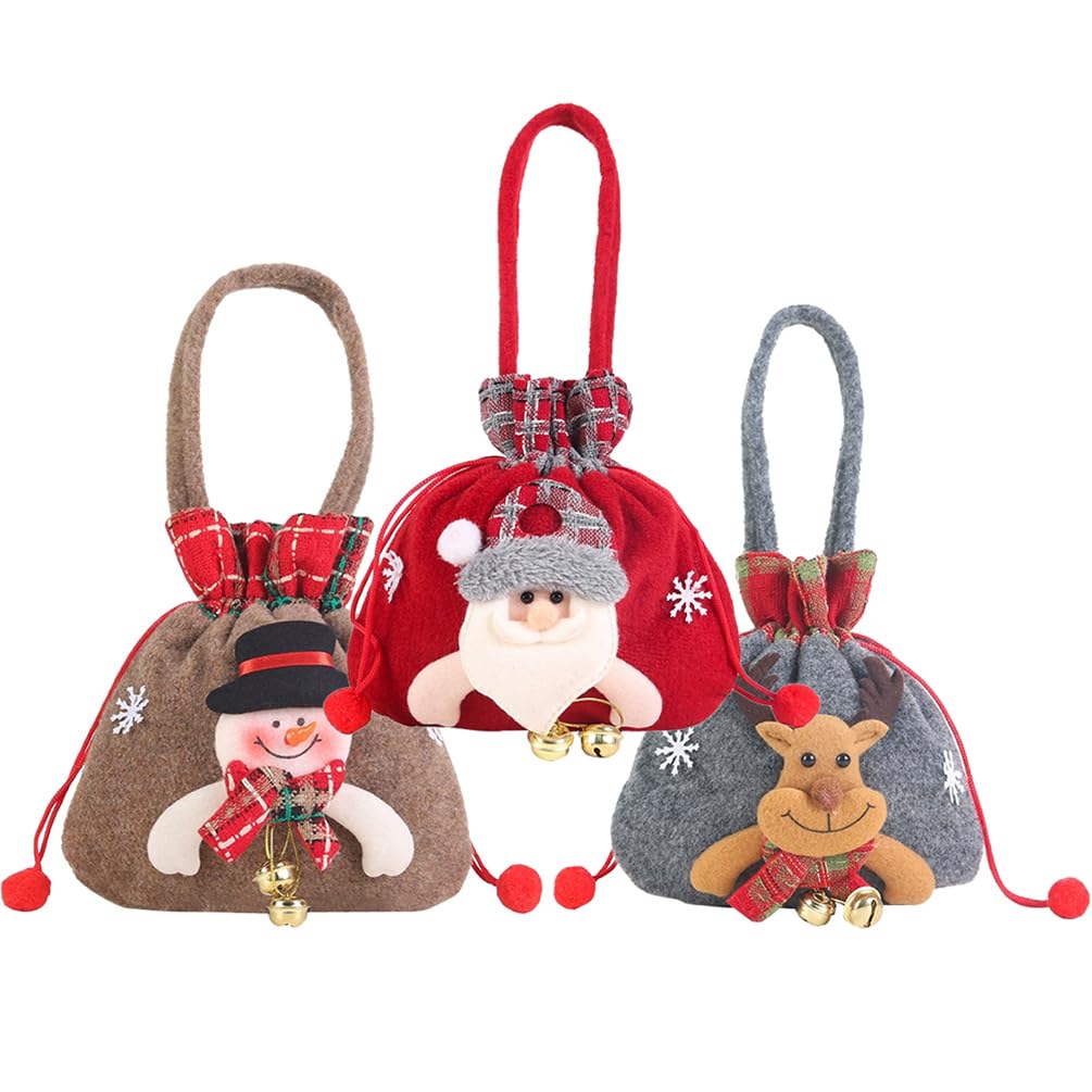 kamumanni Christmas Gift Bags, 3D Santa Snowman Reindeer Goody Bags for Candies, Reusable Wrapping Bags with Drawstring, Cute Candy Bags with Handle