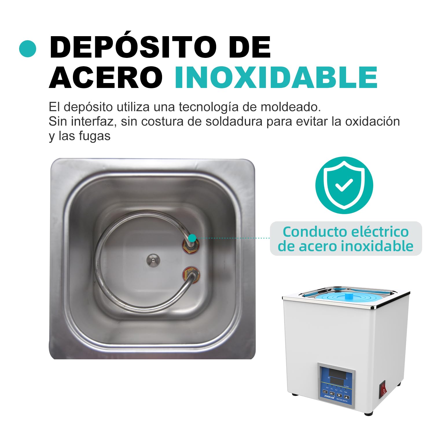 JOANLAB Baño María Laboratorio 3L, 300W - Una Abertura, Acero Inoxidable - Termostato Digital ±0,1°C - Temporizador 0-99 Min - Pantalla LED