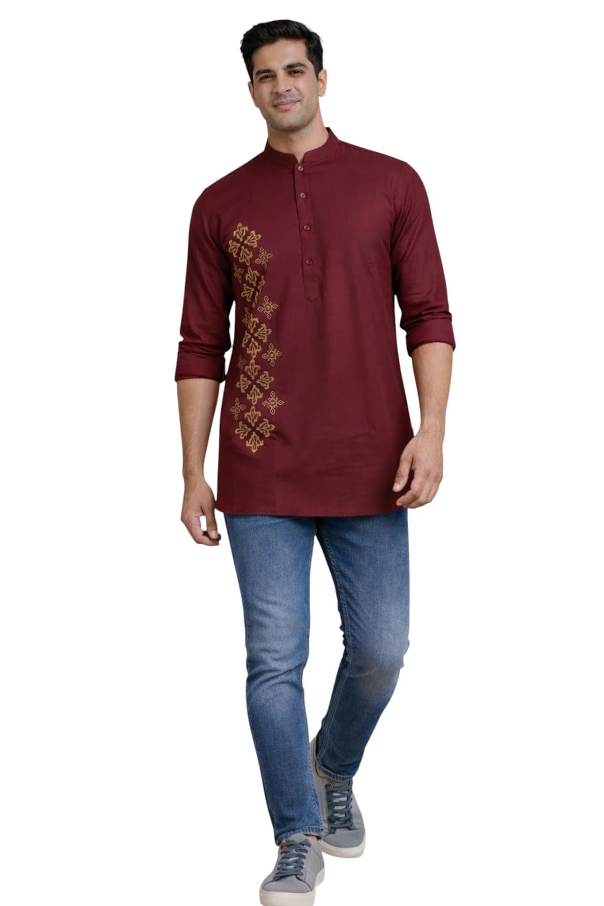 tattva Men Cream Toned Premium Cotton Printed Straight Kurta-picture-15