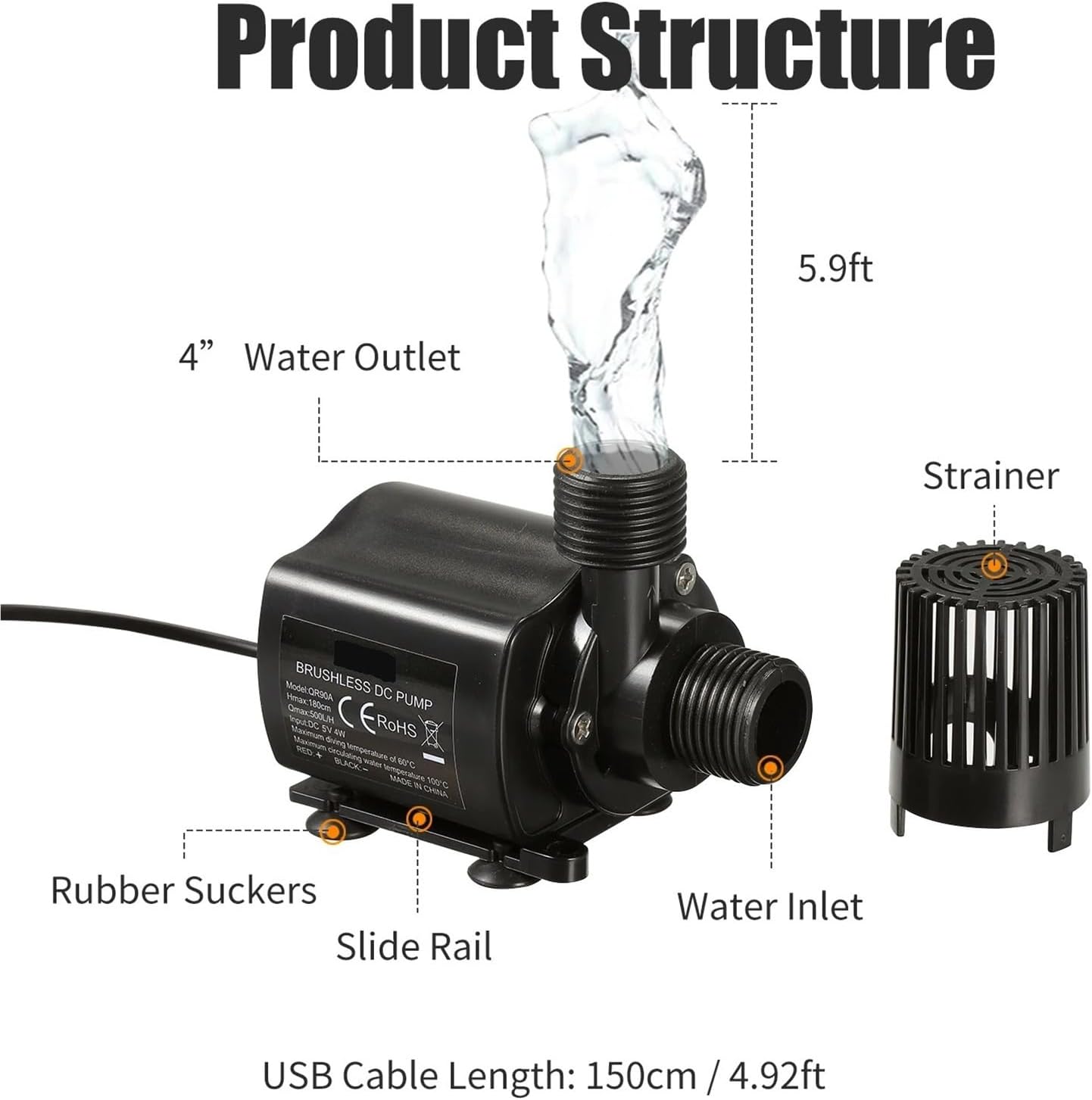 DC12V Submersible Fountain Pump Aquarium Pond Circulating Ultra-quiet USB Brushless Water Pump Water Oil Pump 1Pcs