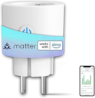 ANTELA Matter WLAN Smart Steckdose 16A 3680W Stromverbrauch Messen, kompatibel mit Alexa/Google Home/HomeKit/SmartThings, APP Fernsteuerung, Überspannungsschutz, 2,4GHz, 1 Stück