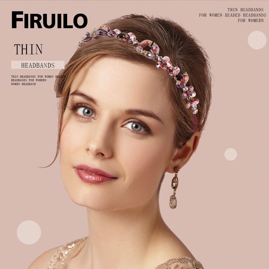 Barock Strass Stirnbänder Lila Dünn Haarband Bling Kristall Perlen Stirnband für Frauen und Mädchen (Typ A)