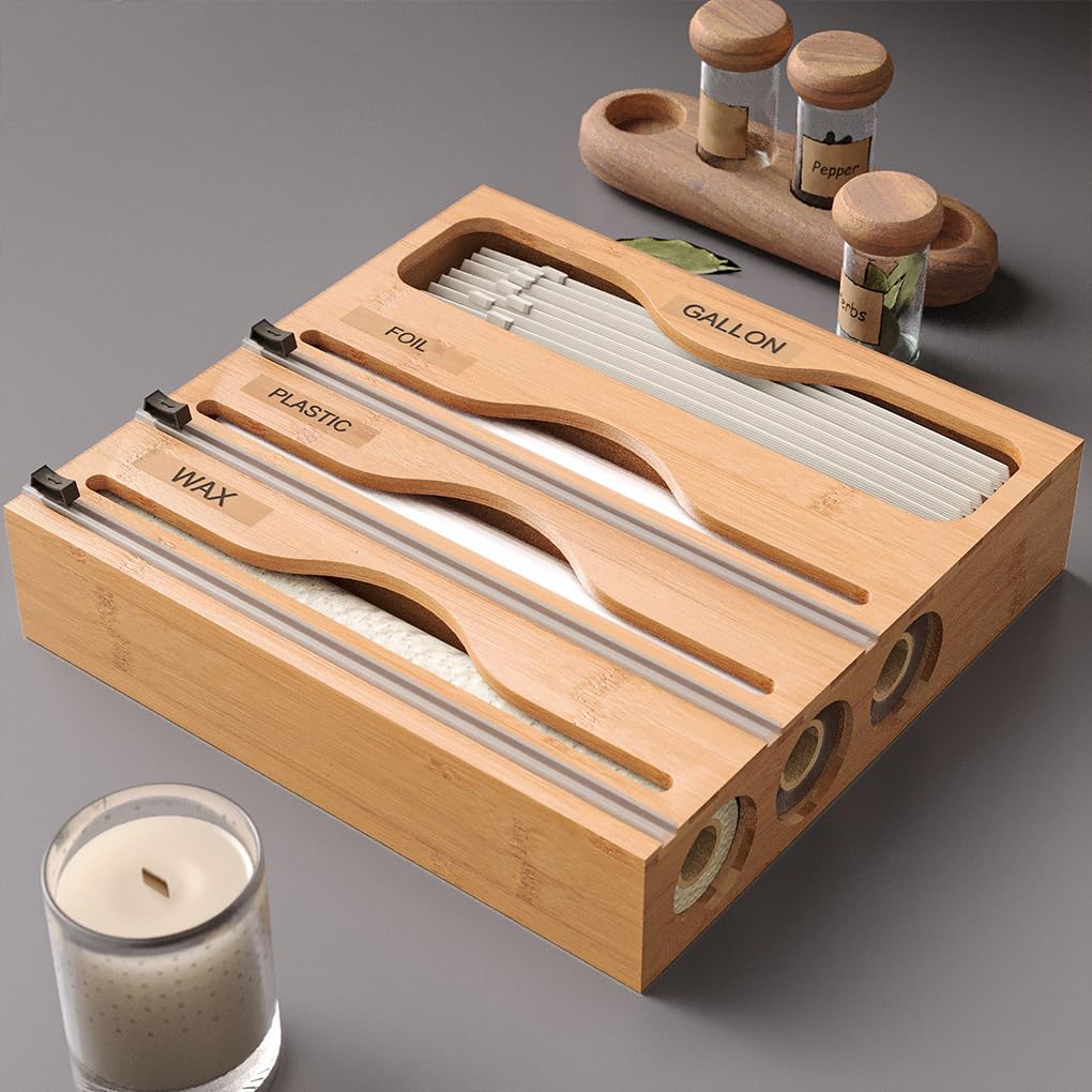 Práctico dispensador magnético de film transparente para un fácil acceso. Organizador de papel de cocina de 40 cm. Soporte para rollos de papel de aluminio para cocina, A