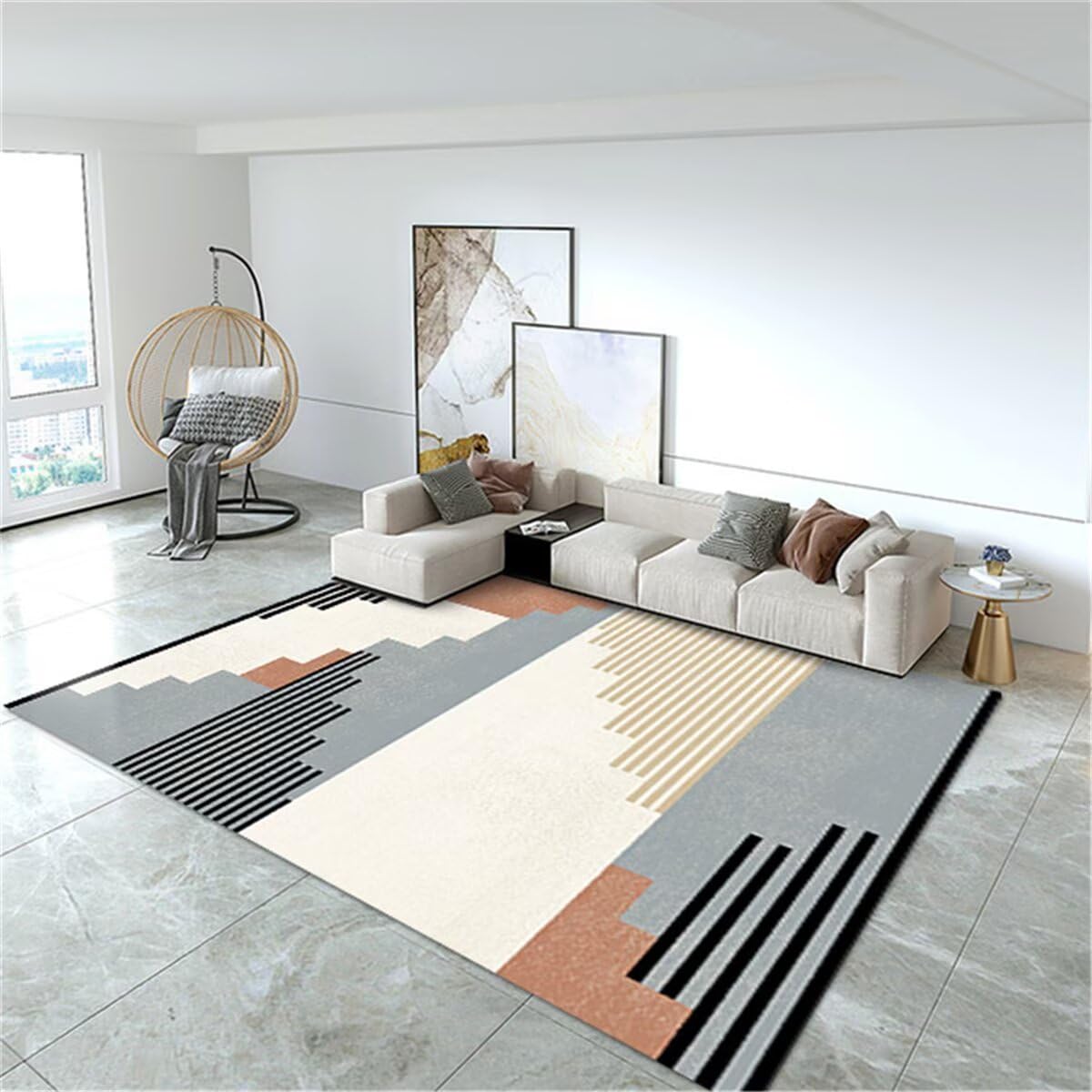 Tapis anti-poussière beige et noir lavable pour salon sain
