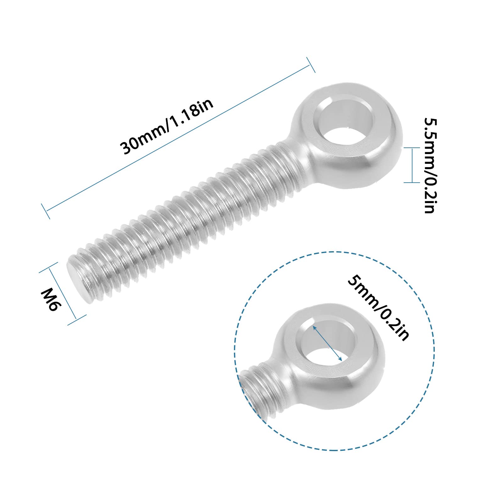 QUARKZMAN M6 x 30mm Macchine Spalla Altalena Sollevamento Occhio Bullone 5pz 304 Acciaio Inossidabile Metrico Filettatura Perno Albero Perno oring Bullone per Conduttura Cancello Valvole