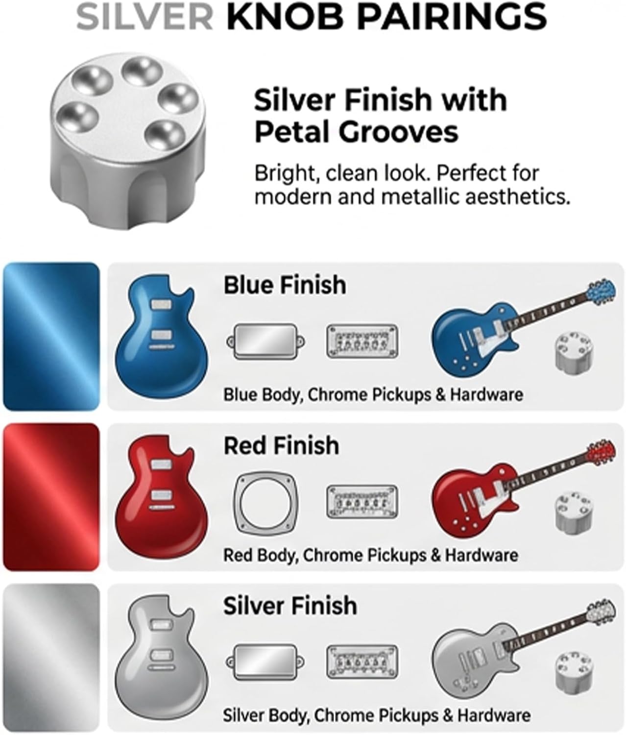 2Pcs Chrome Guitar Volume Tone Control Knobs for 6mm Potentiometer Shaft Pots Knurled Volume and Audio Switch Knob Replacement for Telecaster Tele Bass Guitar Accessories(Silver) thumbnail