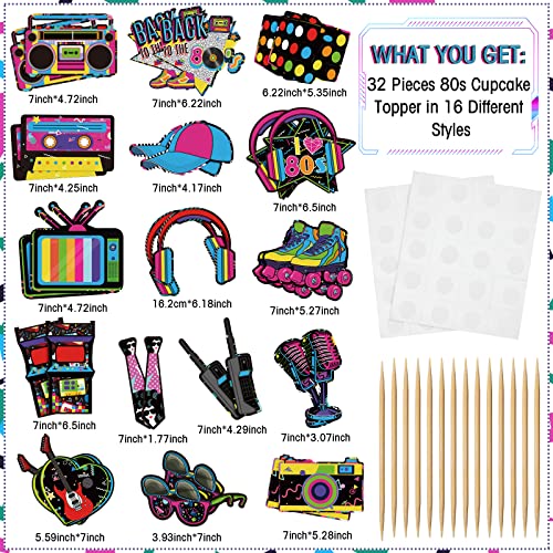 32 Pieces Cupcake Topper Theme Birthday Party Decorations For Adults Party Decorations Totally Party Supplies Diy Dessert Cupcake Toppers Supplies Roller Skate Cake Topper (80S Style) #TOP1