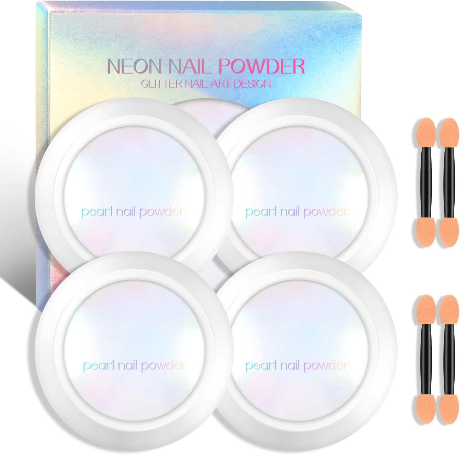 Ownest 4 Pcs Neon Chrome Nail Powder, Unicorn Chrome Nails Glitter Pigment, Aurora Iridescent Powder Pigment for Nails, Opal Pearl Mica Powders, Chameleon Pearl Manicure Pigment