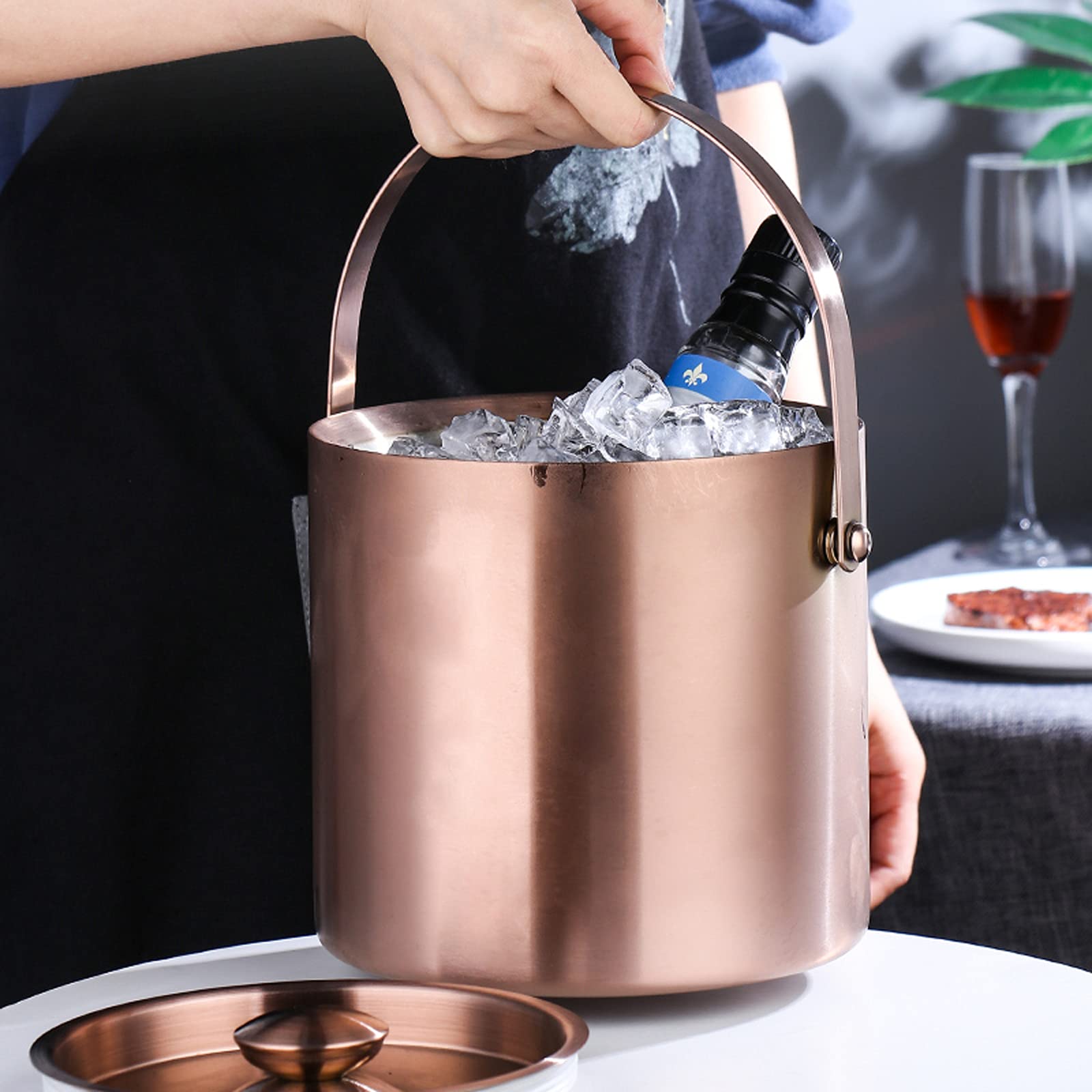 Eiskübel Edelstahl Eiseimer Eisbehälter Für Eiswürfel U. Früchte Ideal Für Party U. Hochzeit Für Besonders Lange Kühlung, Ideal Für Party U. Hochzeit 2L Roségold