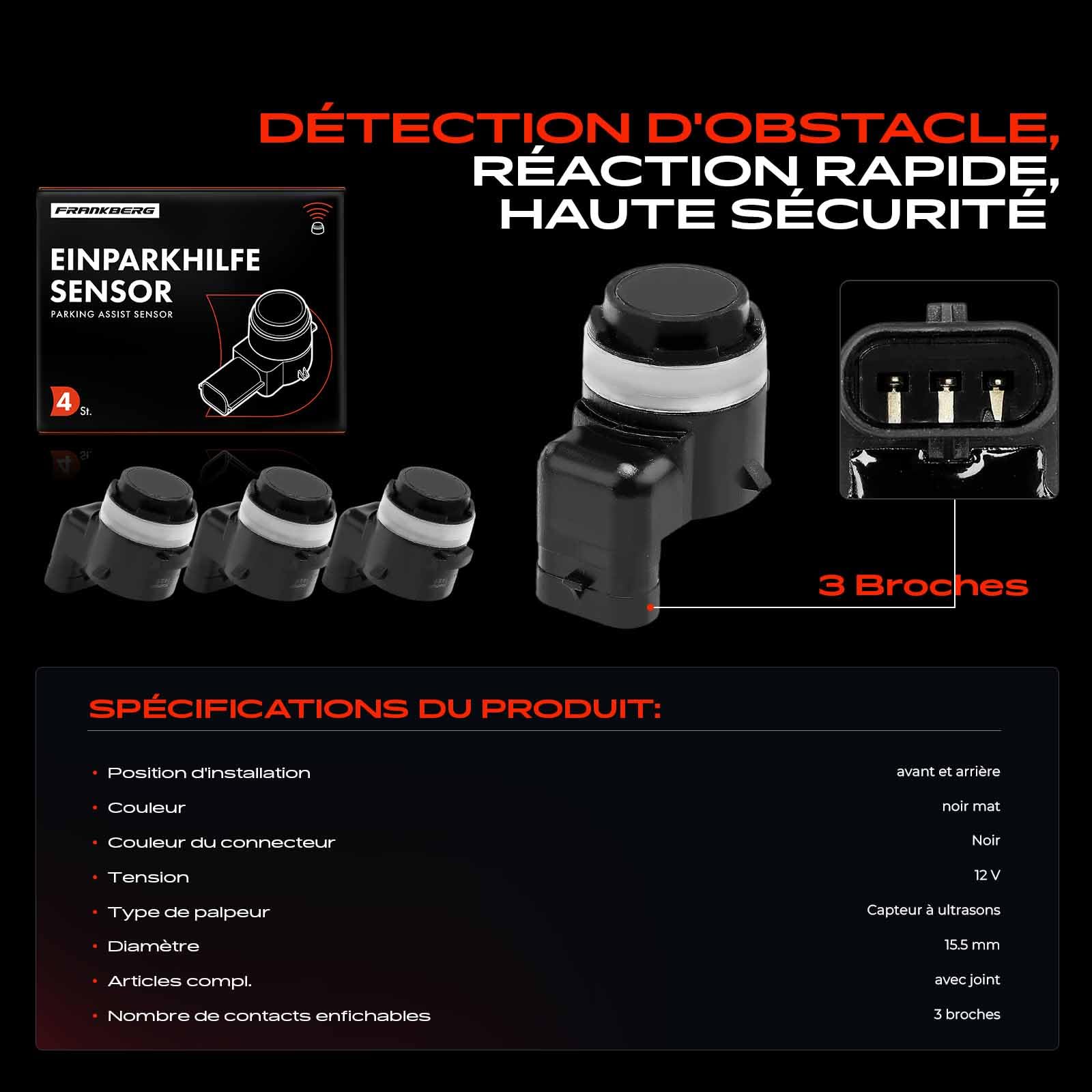 Frankberg 4x Capteur de stationnement PDC Remplacer# 66209274428