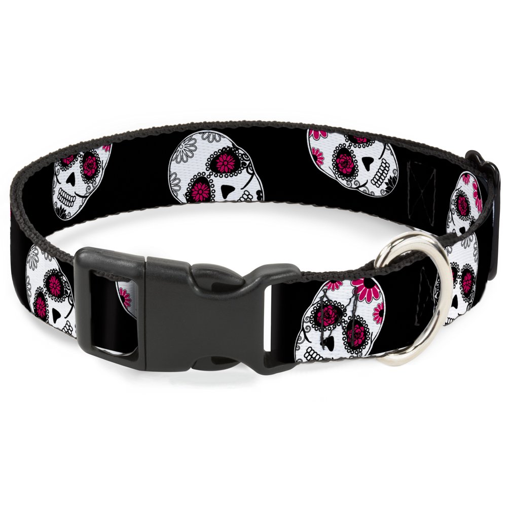 Calaveras de azúcar Buckle Down collar perro pequeño plástico negro rosa 33cm
