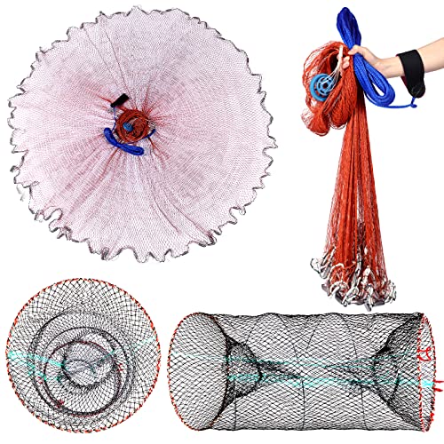 Woanger 2 Pcs 8 Ft 240 Cm Saltwater Fishing Cast Net For Bait Trap Fish Heavy Duty Throw Net Casting Nets Freshwater 23.6 X 11.8 In Crab Trap Bait Lobster Crawfish Shrimp Portable Folded Cast Net #TOP28