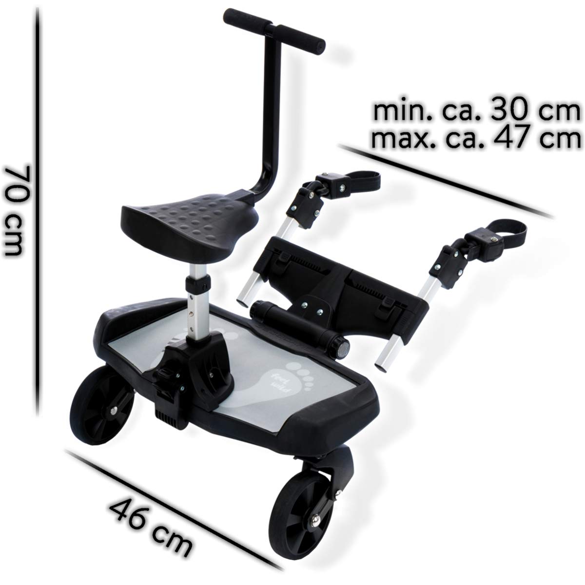 Kinderwagenboardset für Buggy Jogger mit Buggyboard, gefederten Rädern, 3-fach höhenverstellbarem Sitz, Sicherheitsgriff, schwarz