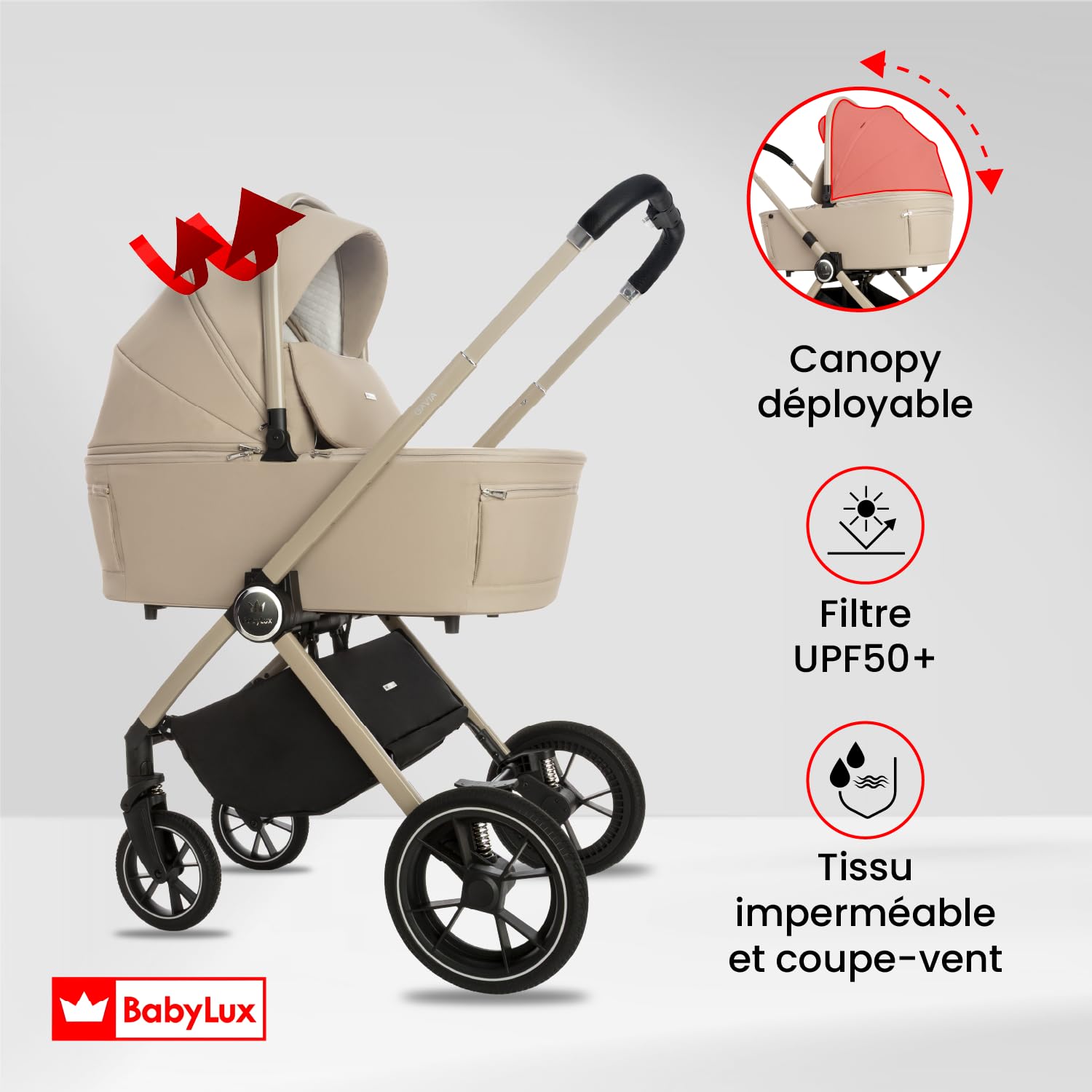 BabyLux® Poussette 3en1 GAVIA, Pliable Set De Poussettes Combinées Légères