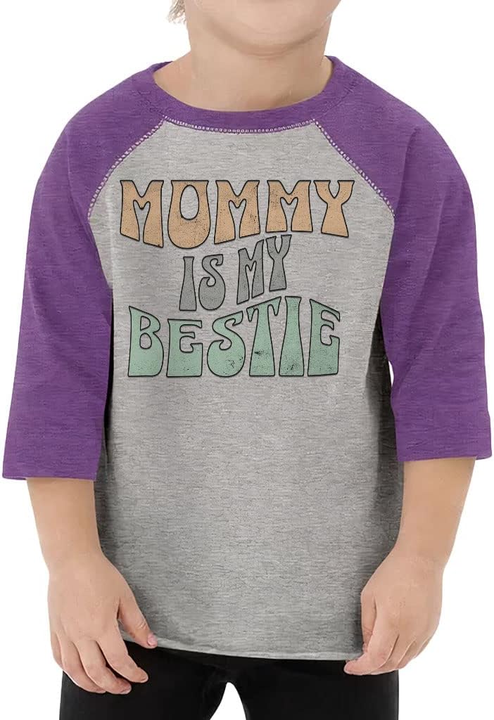 Mommy is My Bestie Toddler Baseball T-Shirt - Art 3/4 Sleeve T-Shirt - Word Print Kids' Baseball Tee