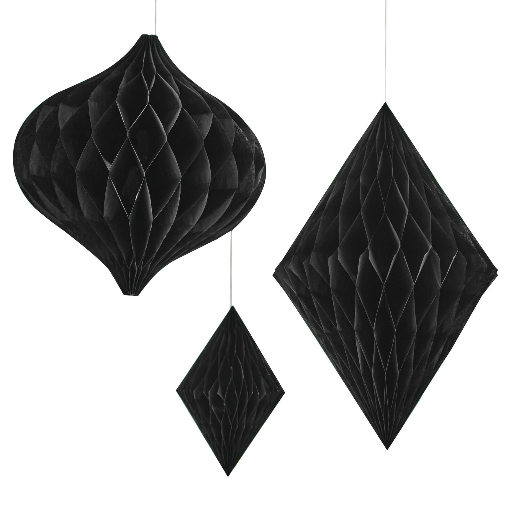 Ginger Ray Black Honeycomb Paper Hanging Decorations for Weddings & Parties Pack of 3