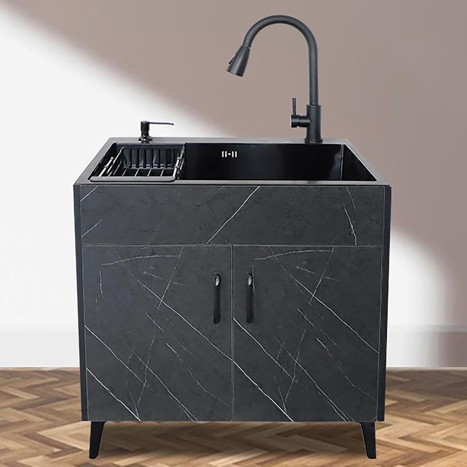 SDdPulse Stainless Steel Freestanding Commercial Laundry Sink with Flip Up Tap for Indoor/Outdoor Use, B-68 x 45 x 78 cm