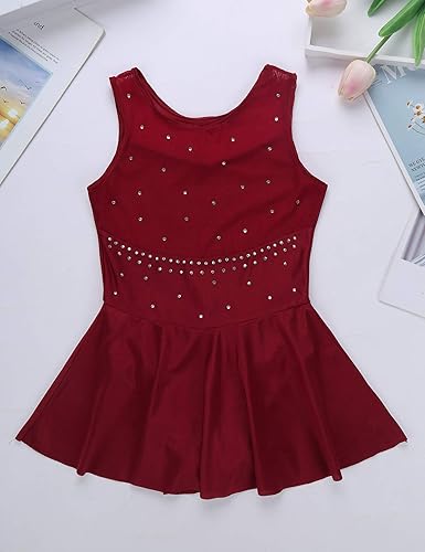 Miniatura 6 de JEATHA Vestido de patinaje artístico con diamantes de imitación brillantes para niñas y niñas