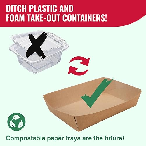 Miniatura 4 de IDL Packaging Bandeja de almuerzo de papel kraft de 10.25 x 7.5 x 2 pulgadas (paquete de 500)  Recubierto de poliéster para mayor resistencia a la