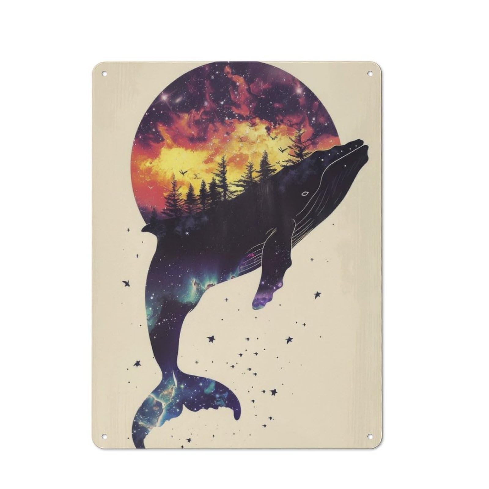 Junmoney Whale Silhouette Galaxy Rustic Metal Sign 40X30cm For Hallway Wall, For Collectors Of Rustic Metal Wall Decor