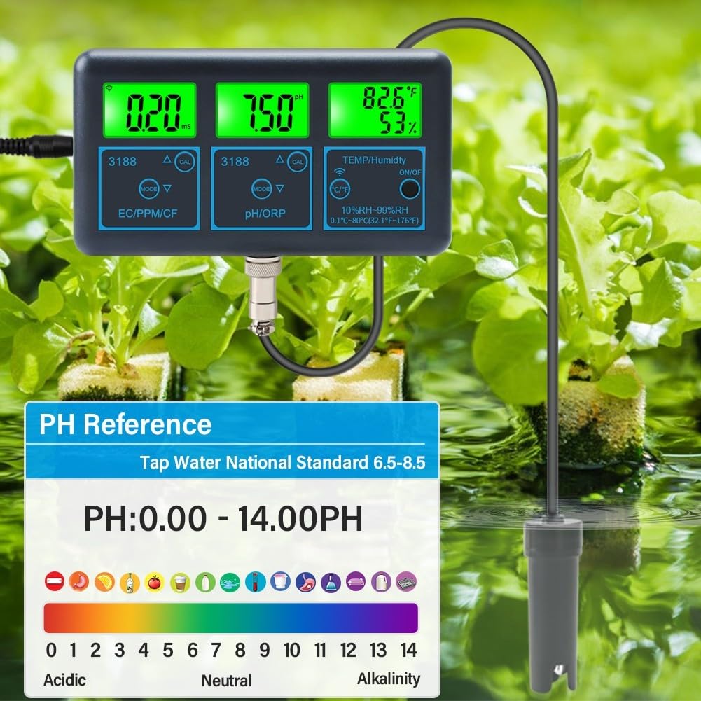 Analizzatore di qualità dell'acqua 7 in 1 per Tuya WiFi, rilevatore piscina con temperatura di sale PH ORP, monitoraggio remoto e alta precisione per piscina acquacoltura (EU)