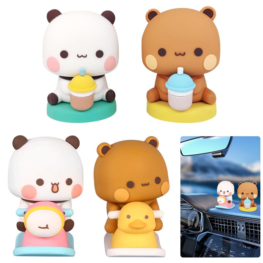 HOVCEHBubu Dudu, 4 Pieces Bubu and Dudu Figures, Car Decoration, Panda Bear Figure, Panda Bear Decoration for Car, Car Dashboard Decoration for Car, Room, Toy Gift