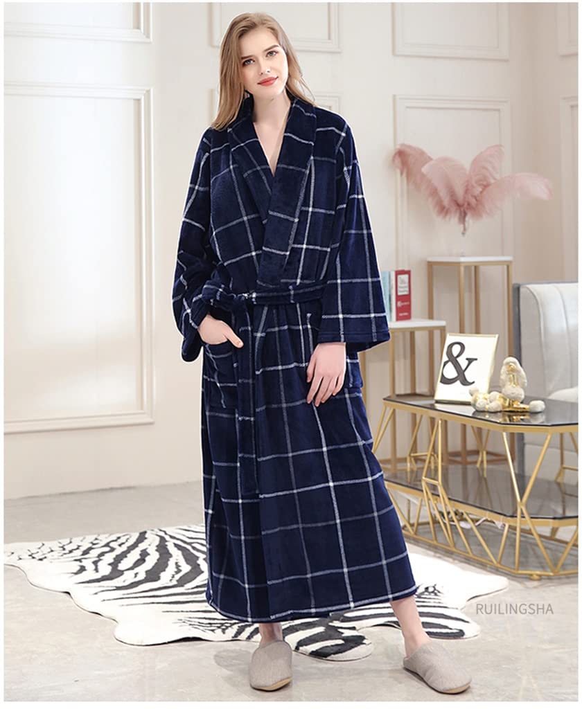 LMMSHA Męski długi, ciepły zimowy flanelowy szlafrok kimono Plus Size piżama dla miłośników kobiet