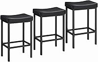 HOOBRO Set of 3 Counter Height Bar Stools, 24.8" Saddle Kitchen Stools with Thick Upholstery, Stable Black Bar Chairs for Kitchen Island, Dining Room, Cafe