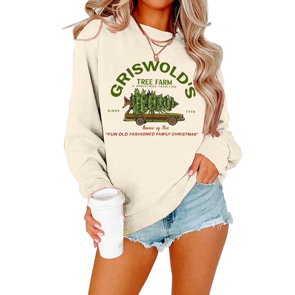 MLZHANGriswold's Tree Farm Sweatshirt’s Women Christmas Family Graphic Loose Fall Winter Sweatshirt Long Sleeve Shirt Tops