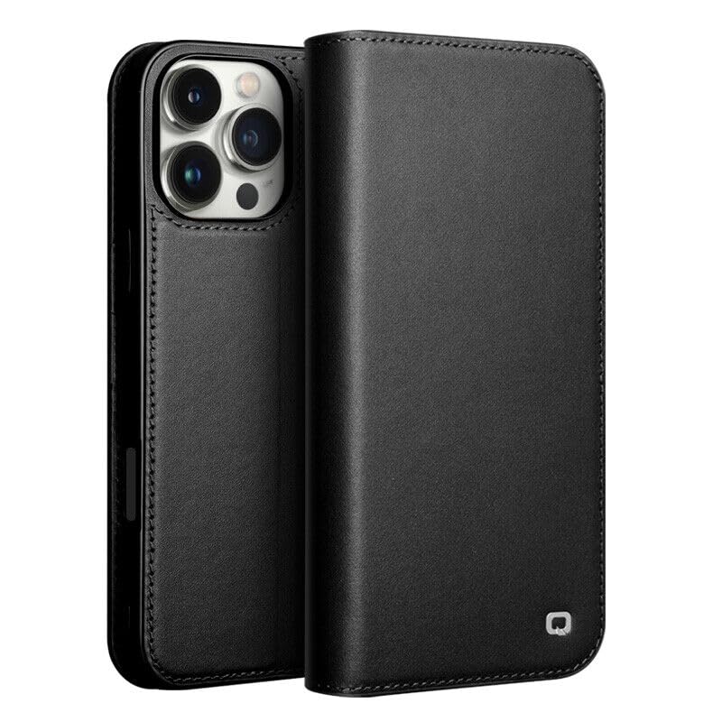 Étui pour iPhone 14 Pro Max noir en cuir véritable au toucher authentique