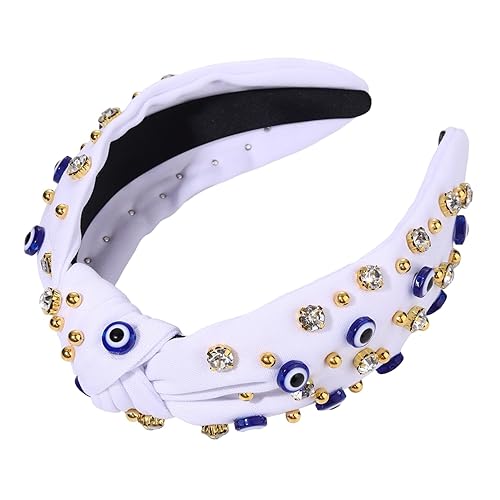 Miniatura 6 de mokkia Diadema anudada para mujer, diadema de mal de ojo, con cuentas de diamantes de imitación, diadema anudada de cristal brillante, diadema