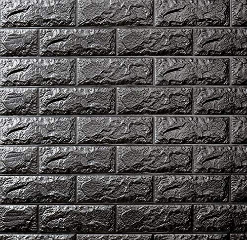 XMYING Paneles Decorativos 3D, Revestimiento de Paredes, Vinilos Decorativos, Papel Pintado 3D Efecto ladrillo para Dormitorio y salón 70 × 77cm, Negro, 15 PCS (B)
