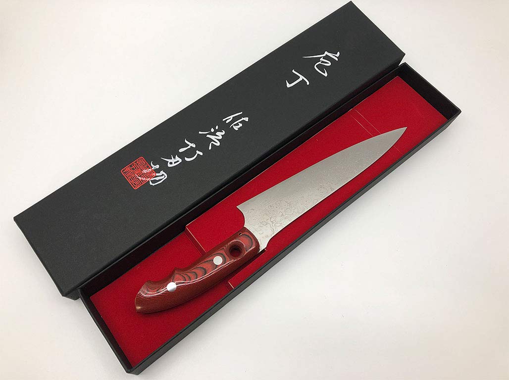 佐治武士 V金10号 牛刀 180mm 赤黒 マイカルタ ダマスカス 33層 Amazon｜佐治武士 作 中山型 赤黒 マイカルタ ハンドル