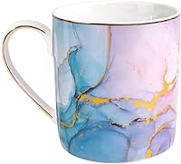 Vista 1 de Taza de cerámica WAVEYU para mujeres, linda taza de café y agua con asa para las fiestas de Navidad, diseño de mármol con asa para el hogar