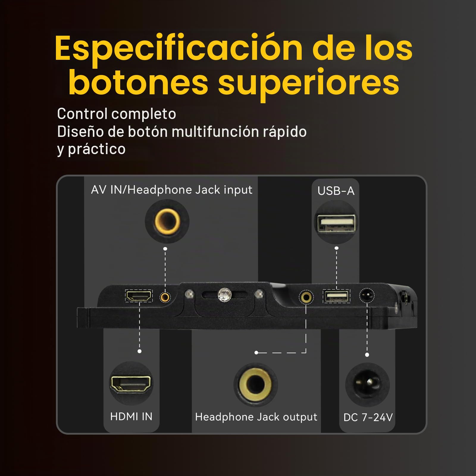 Portkeys HD7H Monitor de Campo para Cámara 7" 1000nits Entrada HDMI 4K Pantalla Mate Antirreflejo con Parasol para Cámaras DSLR