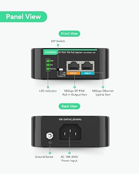 LINOVISION Industrial POE++ Injector 95W 10G BT IEEE802.3af/at/bt AC 100-240V Input